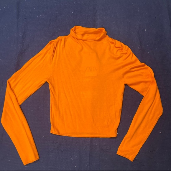 Zara 9598/012/615 Women Orange Mock  Neck LS Viscose/Nylon/Linen Pullover  Top M - Picture 9 of 9